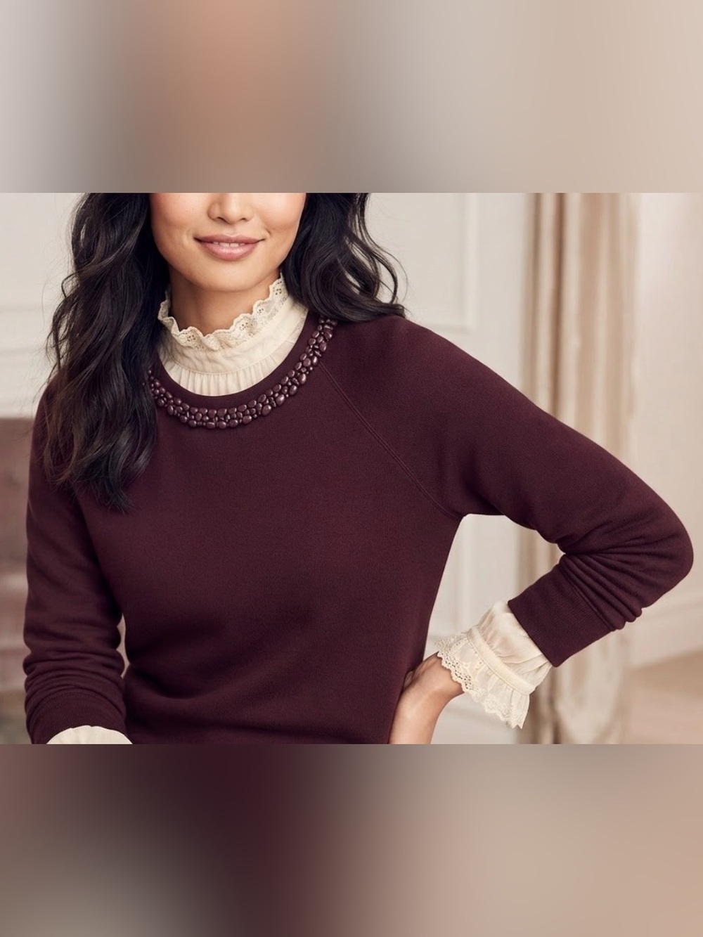 J. Crew Maroon Beaded Crewneck Sweater Excellent Condition
